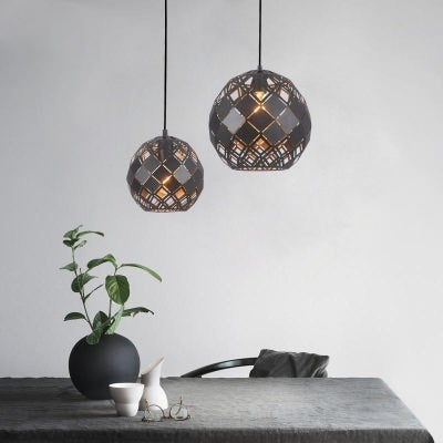 Tuile Tiled Iron Pendant Light, Small, Black