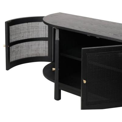 Molfetta Ashwood Timber 6 Door Curved TV Unit, 220cm, Black