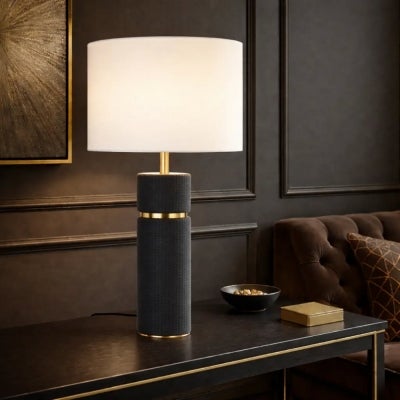 Valda Vegan Leather & Iron Base Table Lamp, Black