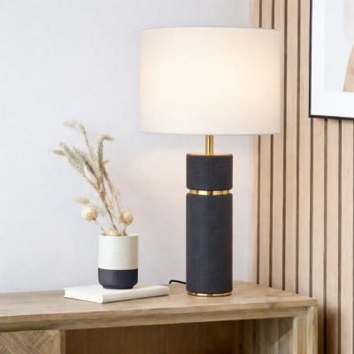 Valda Vegan Leather & Iron Base Table Lamp, Blue