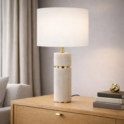 Valda Vegan Leather & Iron Base Table Lamp, Taupe