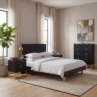 Harlington Wooden Platform Bed, Queen, Black