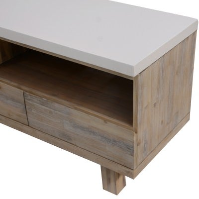 Libo Concrete & Acacia Timber 3 Drawer TV Unit, 150cm