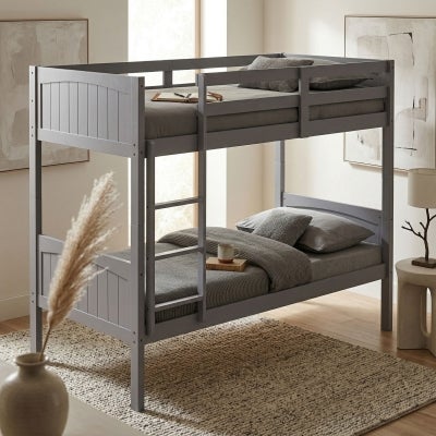 Neves Rubberwood Timber Bunk Bed, Single, Grey