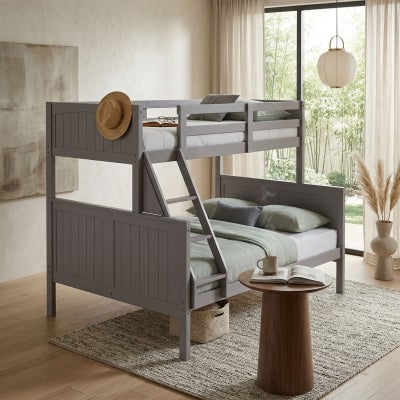 Neves Rubberwood Timber Bunk Bed, Trio, Grey