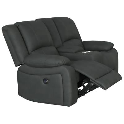 Oberon Rhino Fabric Electric Recliner Sofa, 2 Seater, Jet