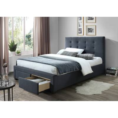 Massadona Fabric Bed with End Drawers, King Single, Grey