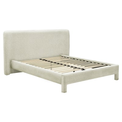 Jelia Fabric Platform Bed, Queen, Oatmeal