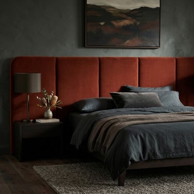 Landon Velvet Fabric Wide Bed Headboard, Queen / King, Caramel