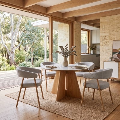 Cypero Ceramic Top Wooden Round Dining Table, 120cm