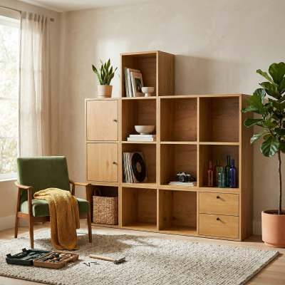 Flora Wooden Modular Storage Unit, 4 Compartment