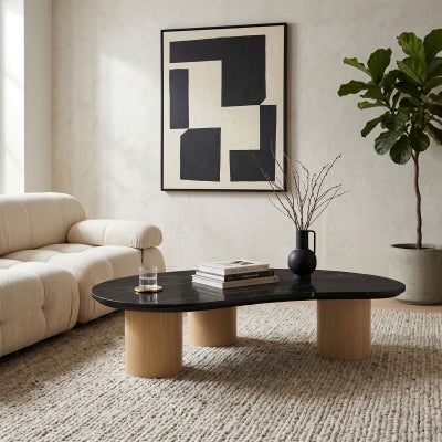 Fremont Marble Topped Wooden Coffee Table, 137cm