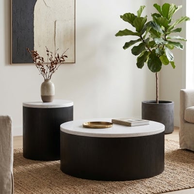 Hayden Marble Topped Wooden Round Coffee Table, 100cm