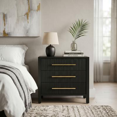 Matteo Ashwood 3 Drawer Bedside Table, Black