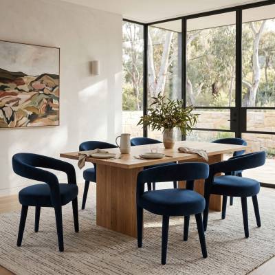 Malik Velvet Fabric Dining Chair, Indigo