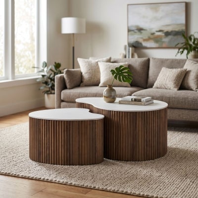 Ravere 2 Piece Ceramic Top Coffee Table Set, 83/60cm