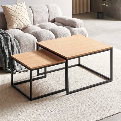 Veradis 2 Piece Wood & Metal Square Nested Coffee Table Set, 70/50cm