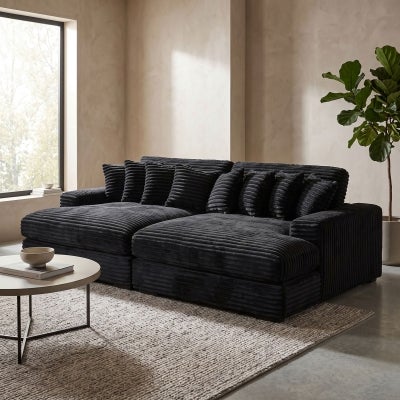 Ovela Corduroy Fabric Modular Sofa Bed, 2 Seater, Charcoal