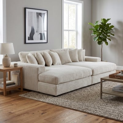 Ovela Corduroy Fabric Modular Sofa Bed, 2 Seater, Beige