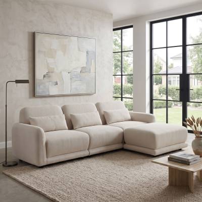 Nerina Fabric Moulder Sofa, 3 Seater with Ottoman, Latte