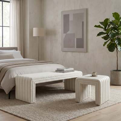 Remus Linen Fabric Ottoman Bench, 140cm, Oatmeal