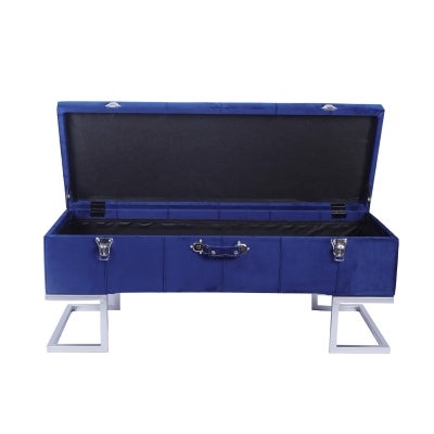 Syvella Velvet Fabric Storage Trunk Ottoman Bench, Royal Blue / Silver