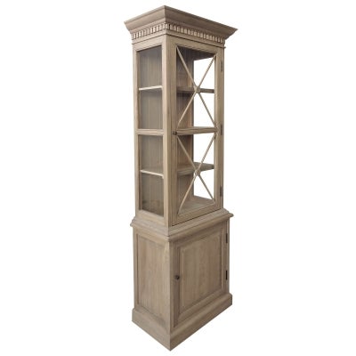 Varroville Oak Timber 1 Door Display Hutch Cabinet, Weathered Oak