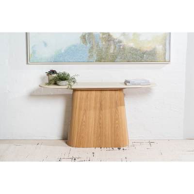 Haverin Artificial Stone & Wood Oval Console Table, 150cm