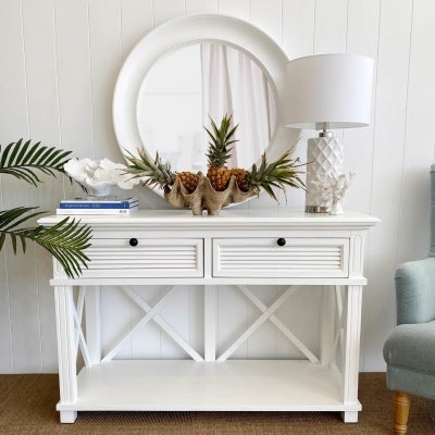 West Beach Wooden 2 Drawer Console Table, 130cm, White