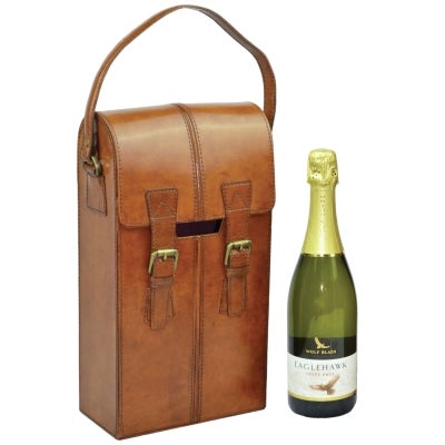 Cravino Leather Wine Double Wine Carry Bag, Tan
