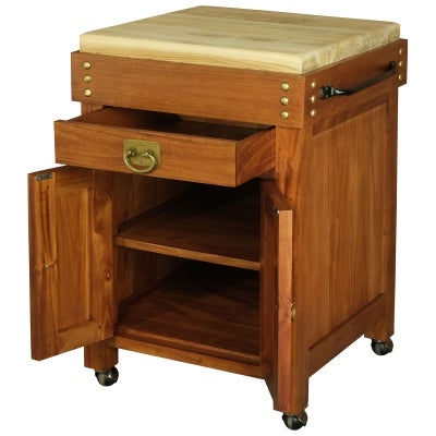 Cucina Mahogany Timber Butcher Block Kitchen Island with Castors, Small, Light Pecan