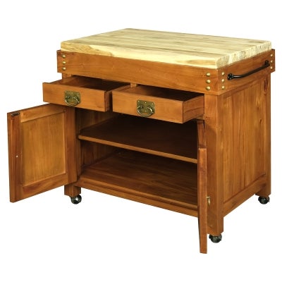 Cucina Mahogany Timber Butcher Block Kitchen Island with Castors, Large, Light Pecan