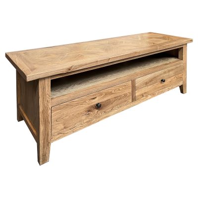 Ardentes Oak Timber Parquetry 2 Drawer TV Unit, 140cm