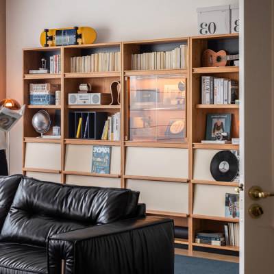 Muko American Cherrywood Modular Bookcase, Plain Front with Glass Doors & LED Light, 80x200cm