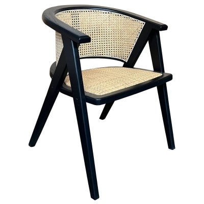 Caribbean Elm Timber & Rattan Carver Dining Chair, Black / Natural