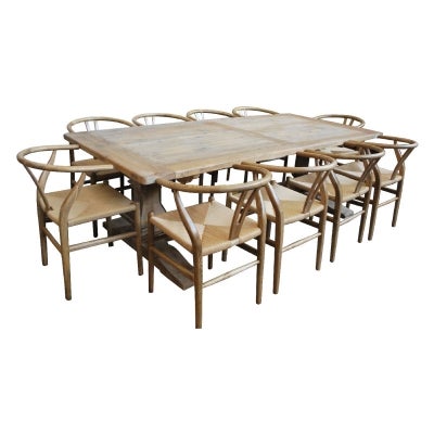 Broussey Reclaimed Elm Timber Pedestal Dining Table, 300cm