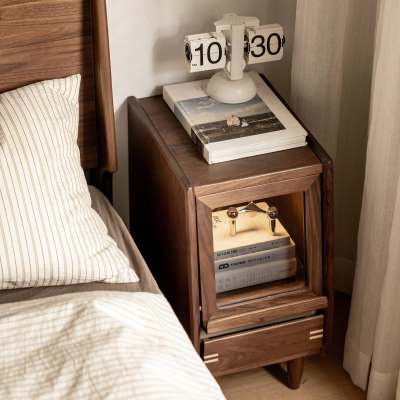 Zekari American Walnut Timber Flip-up Door Bedside Table, 30cm