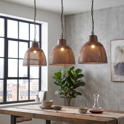 Riva Perforated Iron Dome Pendant Light, Small, Rustic Copper