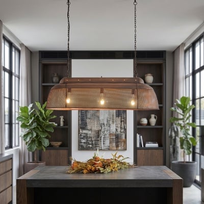 Riva Perforated Iron Elongated Pendant Light, Small, Antique Copper