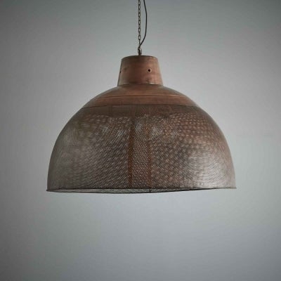 Riva Perforated Iron Dome Pendant Light, Extra Large, Antique Copper