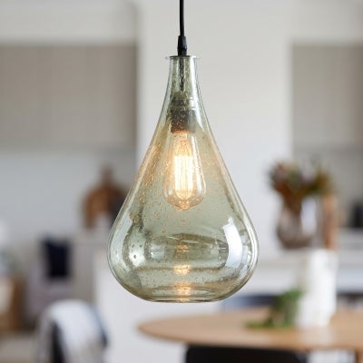 Lustre Glass Pendant Light, Teardrop, Pale Green