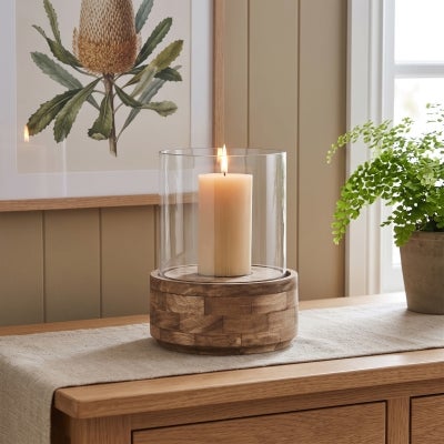 Amalfi Glass & Wood Hurricane Lamp, Small