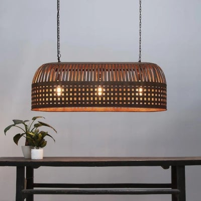 Esch Woven Metal Strips Elongated Pendant Light, Small, Rust