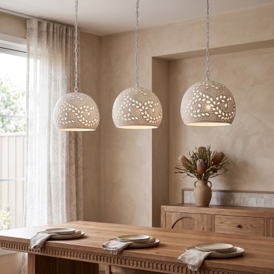 Coral Hand Cut Metal Dome Pendant Light, Small, White
