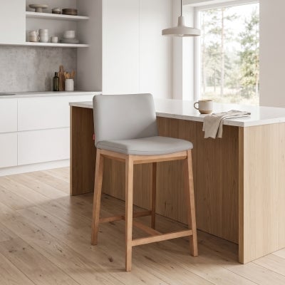 Walric Leather Bar Stool, Light Grey / Natural