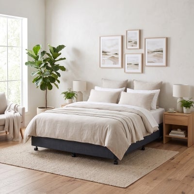 Chesden Australian Made Commercial Grade Fabric Ensemble Bed Base with Castor Feet, Queen, Graphite