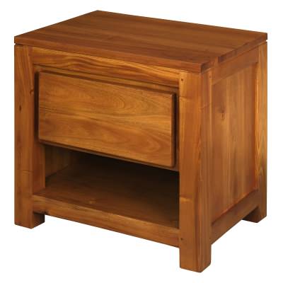 Amsterdam Mahogany Timber Bedside Table, Single Drawer, Light Pecan