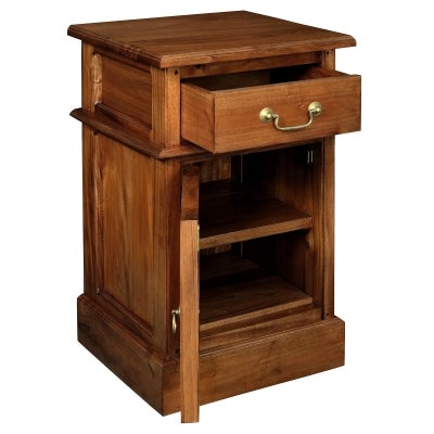 Tasmania Mahogany Timber Bedside Table, Left, Light Pecan