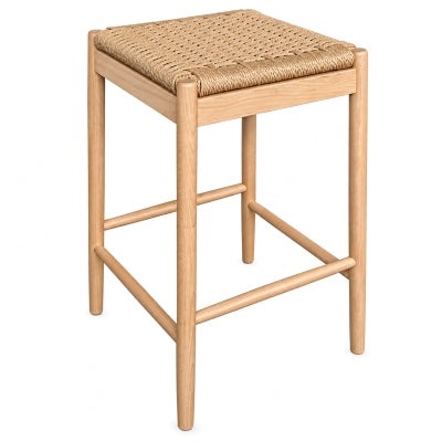 Arlo Beech Timber & Woven Cord Backless Counter Stool