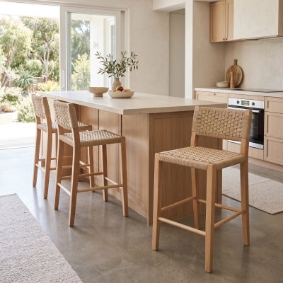 Arlo Beech Timber & Woven Cord Counter Stool